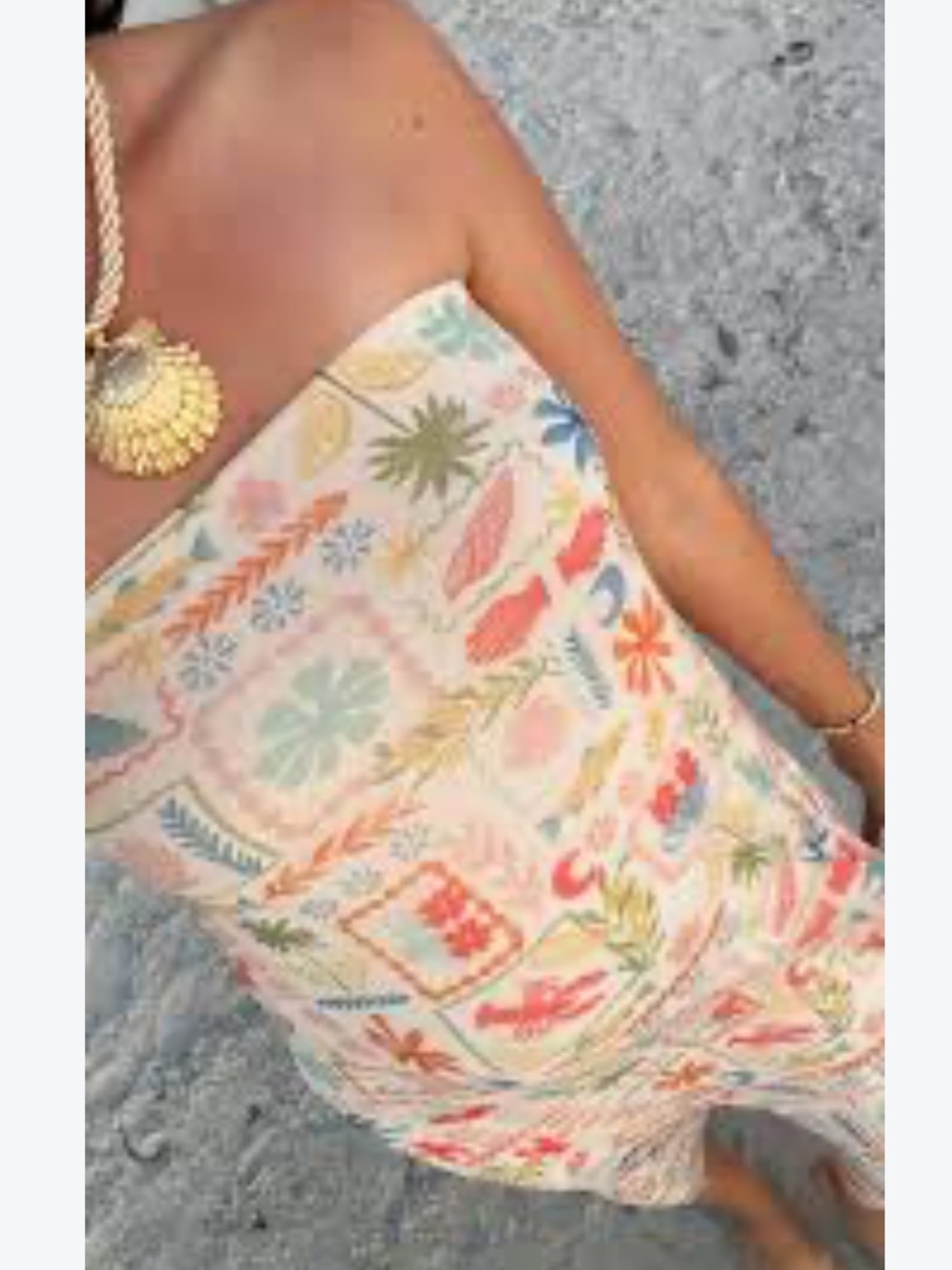See You Monday sheer mesh strapless maxi dress lobster fish shell palm tree XL